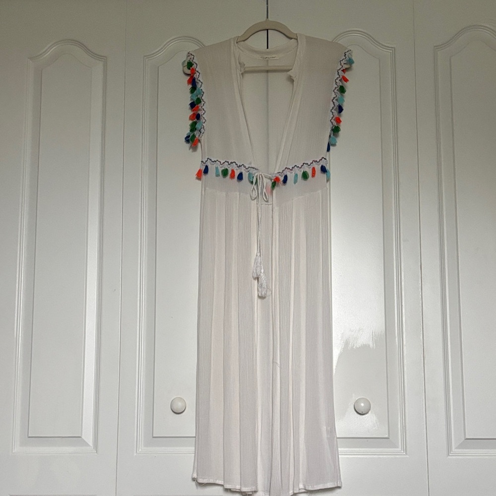 White Cover-Up with Colorful Tassels